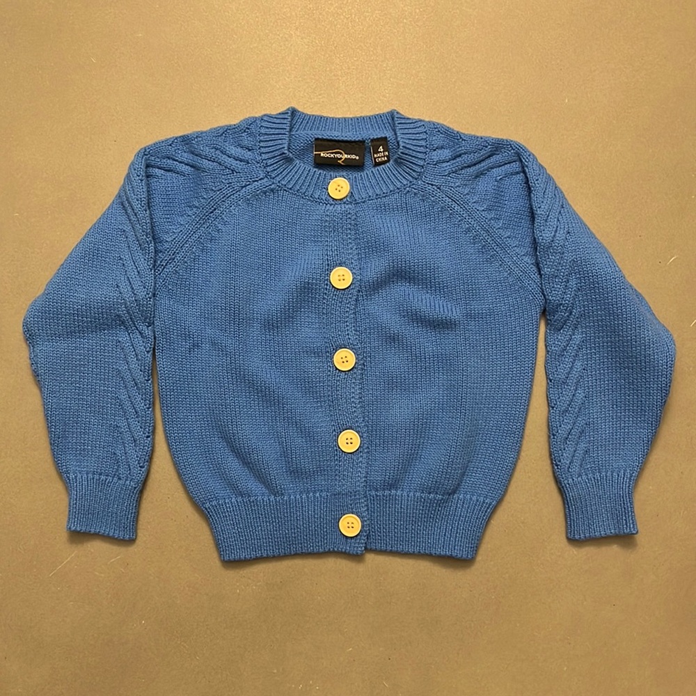 Rock Your Kid Blue Knit Cotton Cardigan Girls Size 4